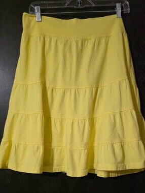 fresh produce Bright Yellow Tiered A-Line Swing Skirt 100% Cotton Size L